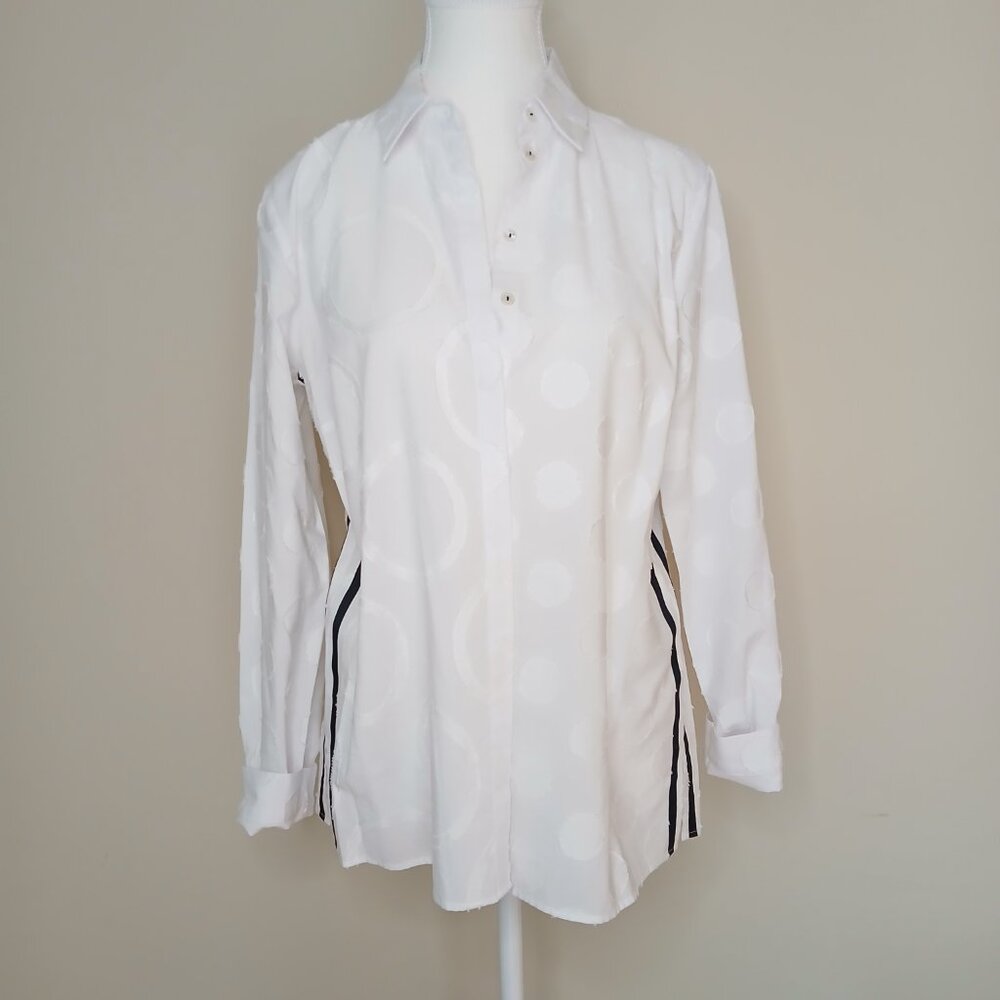 NWOT Gerry Weber Textured Patterned Tuxedo Style Blouse Size 6 - Picture 2 of 7
